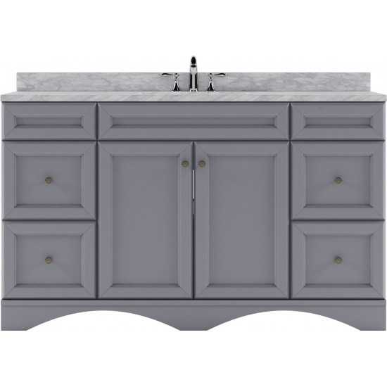 Talisa 60" Single Bath Vanity in Gray with White Marble Top and Round Sink