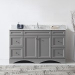 Talisa 60" Single Bath Vanity in Gray with White Marble Top and Round Sink