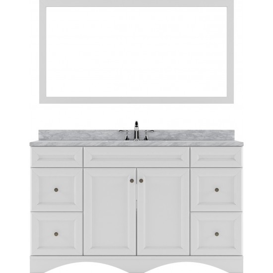 Talisa 60" Single Bath Vanity in White with White Marble Top and Round Sink and Matching Mirror