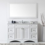 Talisa 60" Single Bath Vanity in White with White Marble Top and Round Sink and Matching Mirror