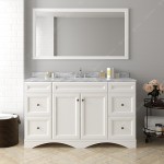 Talisa 60" Single Bath Vanity in White with White Marble Top and Round Sink and Matching Mirror