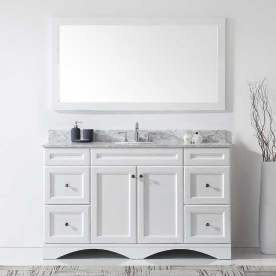 Talisa 60" Single Bath Vanity in White with White Marble Top and Round Sink with Brushed Nickel Faucet and Matching Mirror