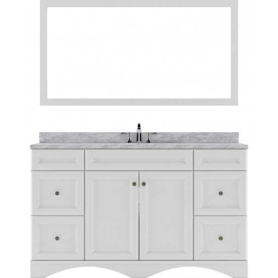 Talisa 60" Single Bath Vanity in White with White Marble Top and Round Sink with Polished Chrome Faucet and Matching Mirror