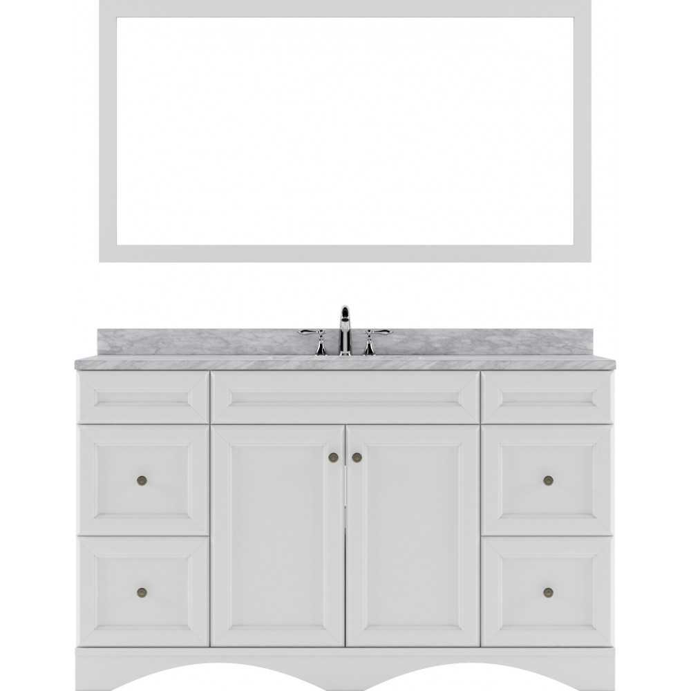 Talisa 60" Single Bath Vanity in White with White Marble Top and Round Sink with Polished Chrome Faucet and Matching Mirror