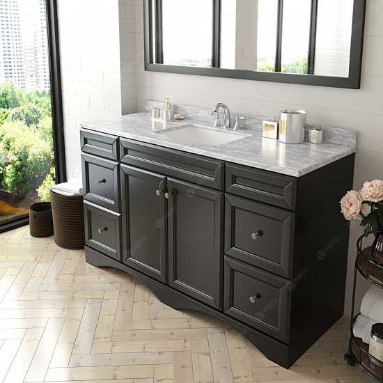 Talisa 60" Single Bath Vanity in Espresso with White Marble Top and Square Sink and Matching Mirror