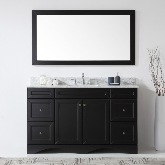 Talisa 60" Single Bath Vanity in Espresso with White Marble Top and Square Sink with Brushed Nickel Faucet and Matching Mirro