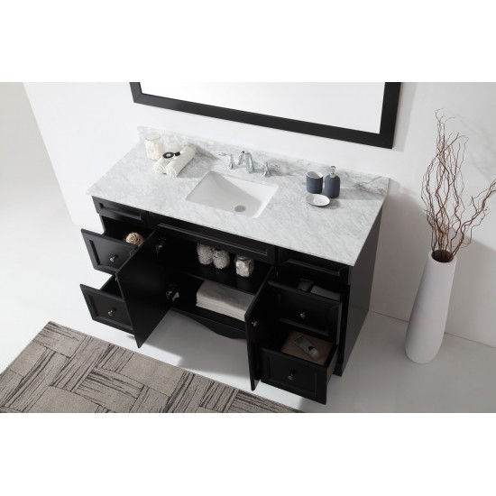 Talisa 60" Single Bath Vanity in Espresso with White Marble Top and Square Sink with Brushed Nickel Faucet and Matching Mirro