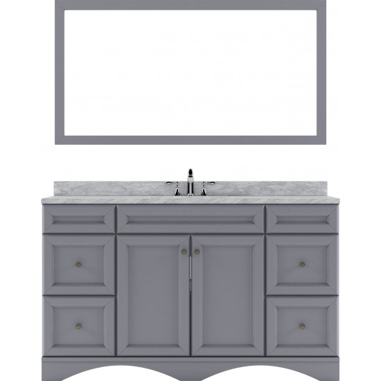 Talisa 60" Single Bath Vanity in Gray with White Marble Top and Square Sink and Matching Mirror