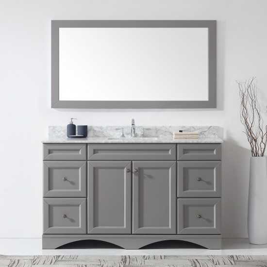 Talisa 60" Single Bath Vanity in Gray with White Marble Top and Square Sink and Matching Mirror