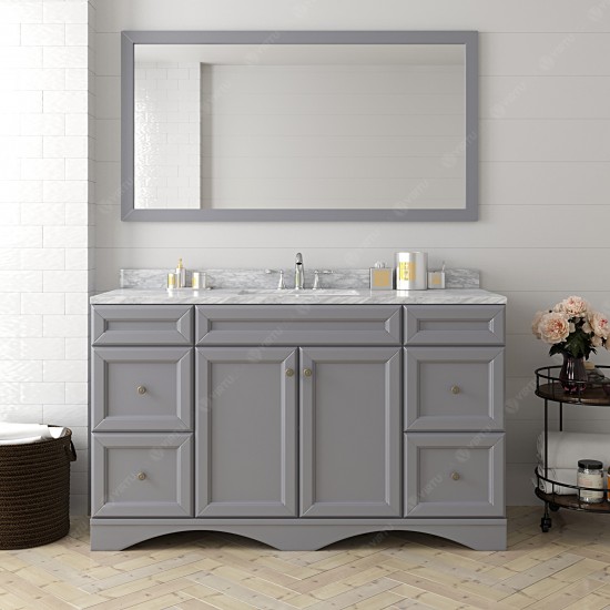 Talisa 60" Single Bath Vanity in Gray with White Marble Top and Square Sink and Matching Mirror