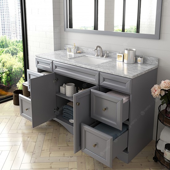 Talisa 60" Single Bath Vanity in Gray with White Marble Top and Square Sink and Matching Mirror