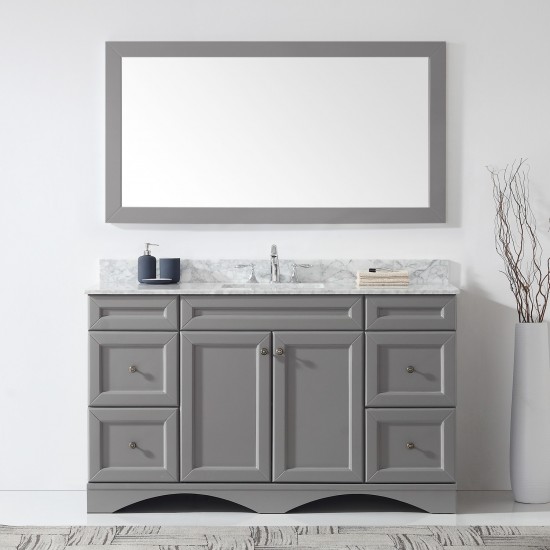 Talisa 60" Single Bath Vanity in Gray with White Marble Top and Square Sink with Brushed Nickel Faucet and Matching Mirror
