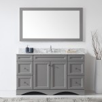 Talisa 60" Single Bath Vanity in Gray with White Marble Top and Square Sink with Polished Chrome Faucet and Matching Mirror