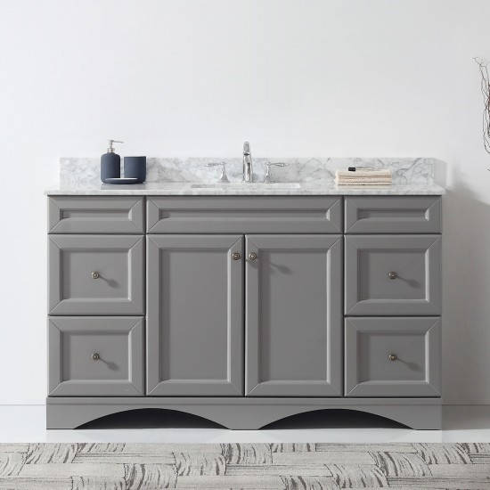 Talisa 60" Single Bath Vanity in Gray with White Marble Top and Square Sink