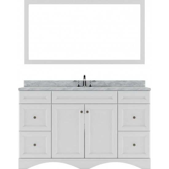 Talisa 60" Single Bath Vanity in White with White Marble Top and Square Sink and Matching Mirror