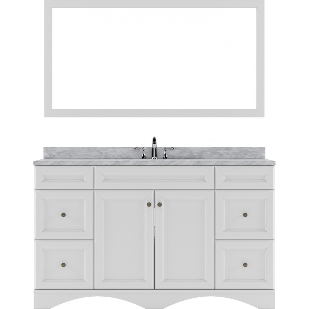 Talisa 60" Single Bath Vanity in White with White Marble Top and Square Sink and Matching Mirror