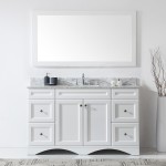 Talisa 60" Single Bath Vanity in White with White Marble Top and Square Sink and Matching Mirror