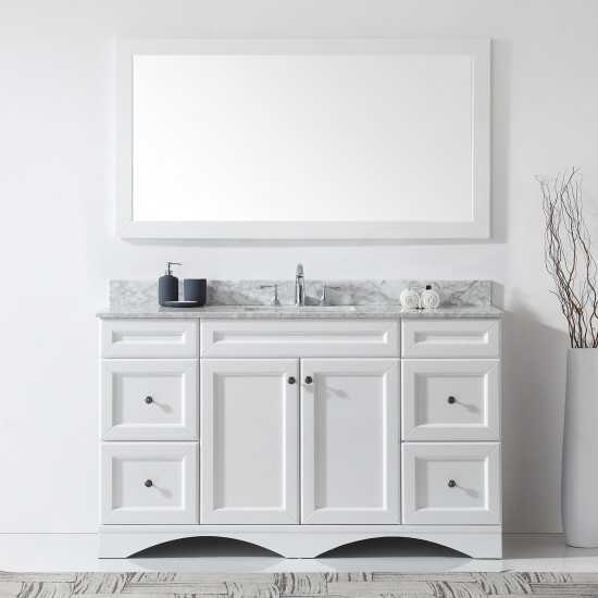 Talisa 60" Single Bath Vanity in White with White Marble Top and Square Sink and Matching Mirror