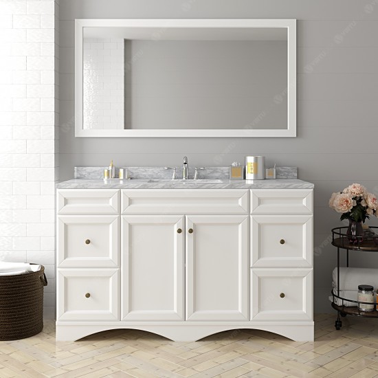 Talisa 60" Single Bath Vanity in White with White Marble Top and Square Sink and Matching Mirror