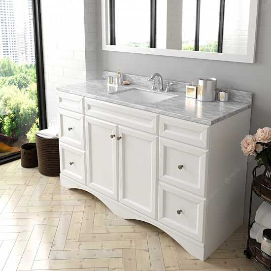 Talisa 60" Single Bath Vanity in White with White Marble Top and Square Sink and Matching Mirror