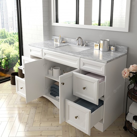 Talisa 60" Single Bath Vanity in White with White Marble Top and Square Sink and Matching Mirror