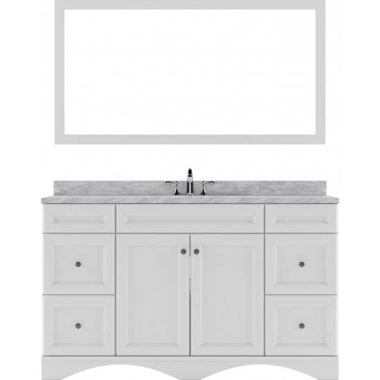 Talisa 60" Single Bath Vanity in White with White Marble Top and Square Sink with Brushed Nickel Faucet and Matching Mirror