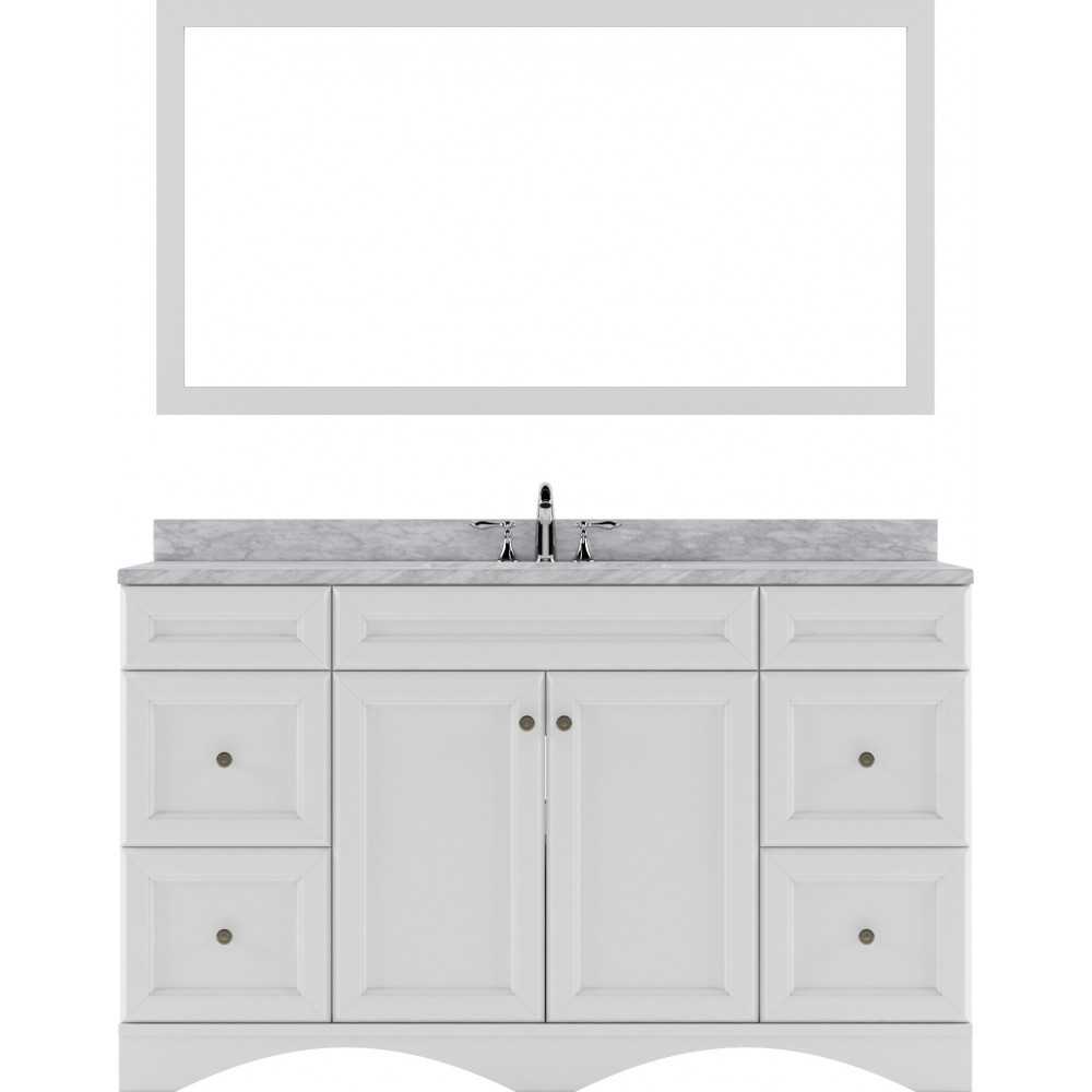 Talisa 60" Single Bath Vanity in White with White Marble Top and Square Sink with Brushed Nickel Faucet and Matching Mirror