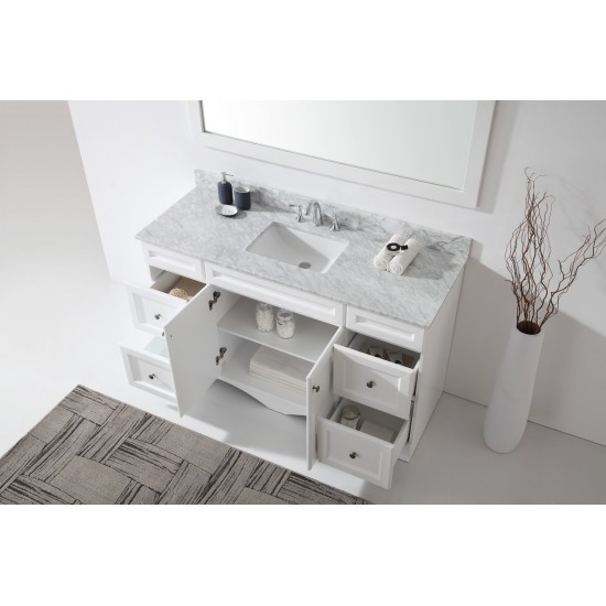 Talisa 60" Single Bath Vanity in White with White Marble Top and Square Sink with Brushed Nickel Faucet and Matching Mirror