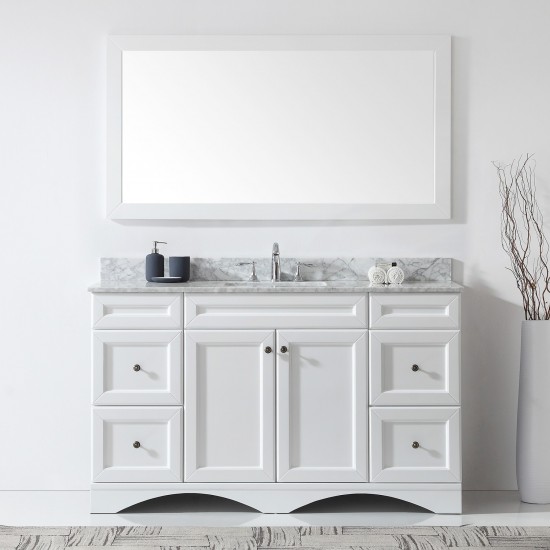 Talisa 60" Single Bath Vanity in White with White Marble Top and Square Sink with Polished Chrome Faucet and Matching Mirror