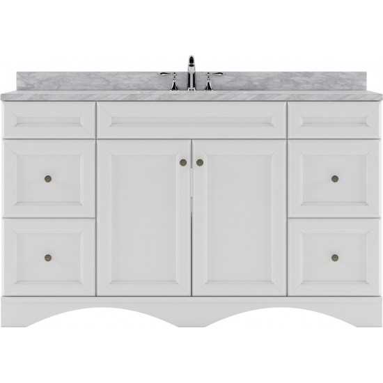 Talisa 60" Single Bath Vanity in White with White Marble Top and Square Sink