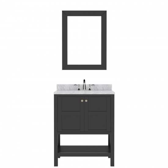 Winterfell 30" Single Bath Vanity in Espresso with White Marble Top and Round Sink and Matching Mirror