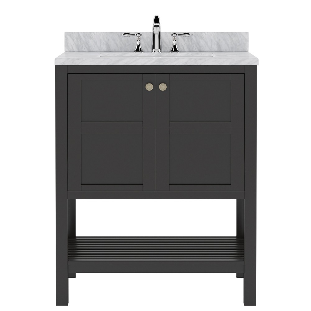 Winterfell 30" Single Bath Vanity in Espresso with White Marble Top and Round Sink