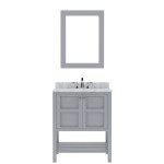 Winterfell 30" Single Bath Vanity in Gray with White Marble Top and Round Sink and Matching Mirror