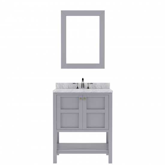 Winterfell 30" Single Bath Vanity in Gray with White Marble Top and Round Sink and Matching Mirror