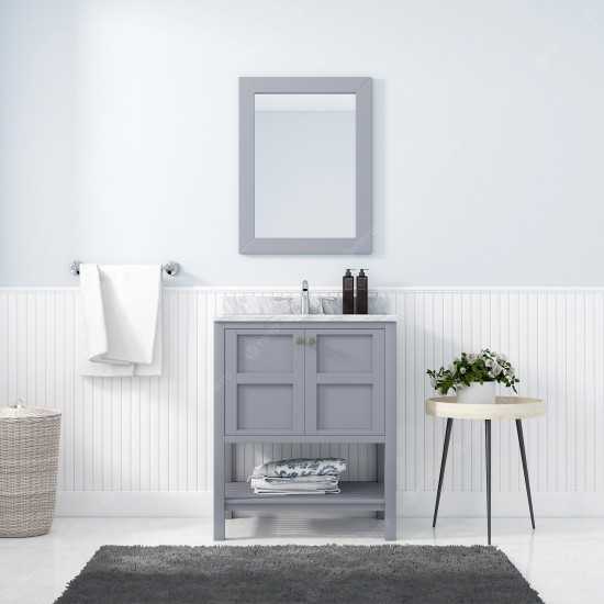 Winterfell 30" Single Bath Vanity in Gray with White Marble Top and Round Sink and Matching Mirror