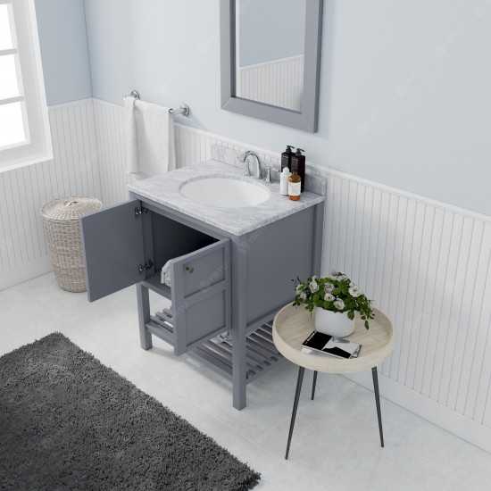 Winterfell 30" Single Bath Vanity in Gray with White Marble Top and Round Sink and Matching Mirror