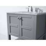 Winterfell 30" Single Bath Vanity in Gray with White Marble Top and Round Sink and Matching Mirror