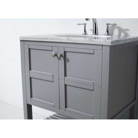 Winterfell 30" Single Bath Vanity in Gray with White Marble Top and Round Sink and Matching Mirror