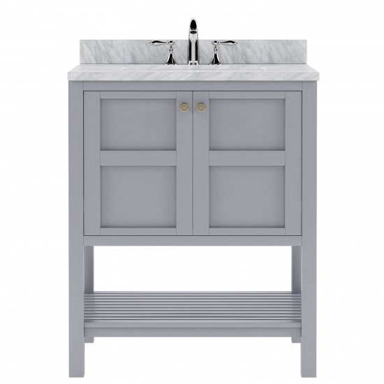 Winterfell 30" Single Bath Vanity in Gray with White Marble Top and Round Sink