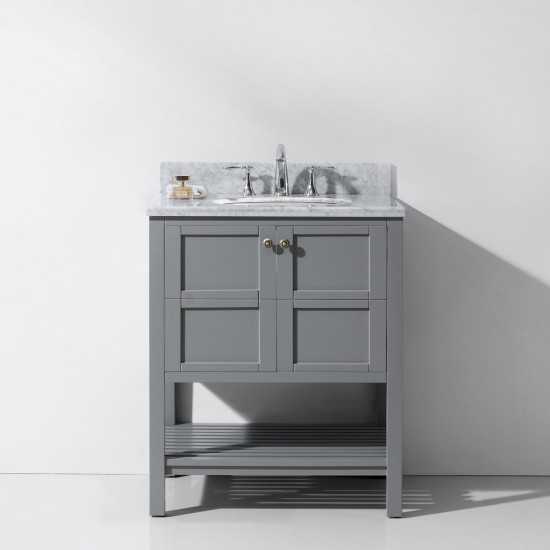 Winterfell 30" Single Bath Vanity in Gray with White Marble Top and Round Sink