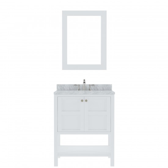 Winterfell 30" Single Bath Vanity in White with White Marble Top and Round Sink and Matching Mirror