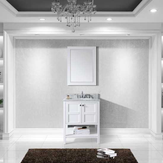 Winterfell 30" Single Bath Vanity in White with White Marble Top and Round Sink and Matching Mirror