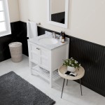Winterfell 30" Single Bath Vanity in White with White Marble Top and Round Sink and Matching Mirror