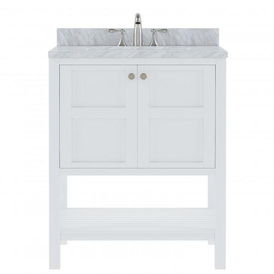 Winterfell 30" Single Bath Vanity in White with White Marble Top and Round Sink