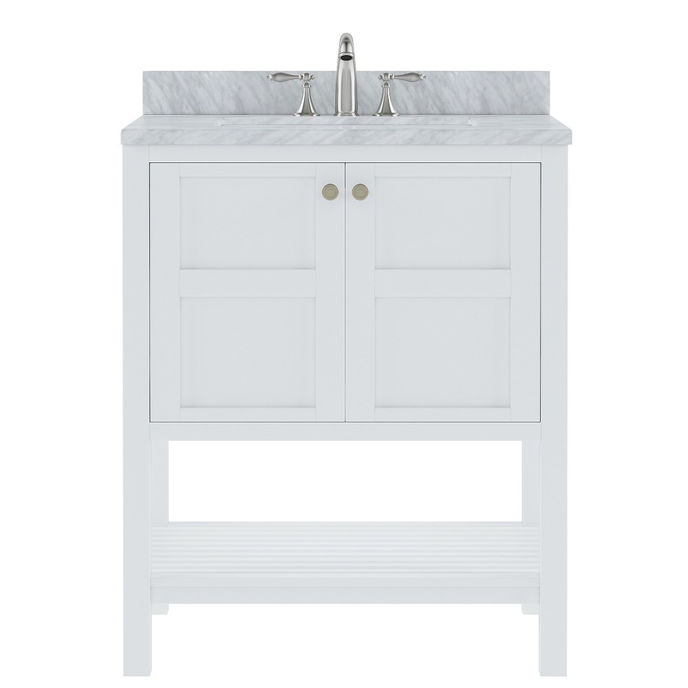 Winterfell 30" Single Bath Vanity in White with White Marble Top and Round Sink