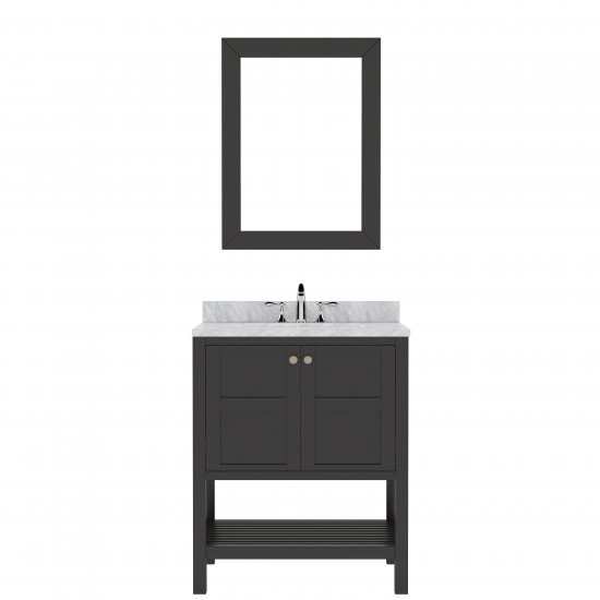 Winterfell 30" Single Bath Vanity in Espresso with White Marble Top and Square Sink and Matching Mirror