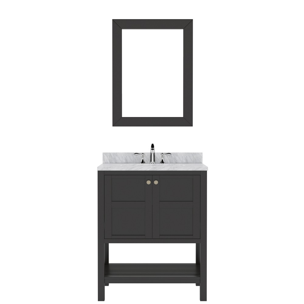 Winterfell 30" Single Bath Vanity in Espresso with White Marble Top and Square Sink and Matching Mirror