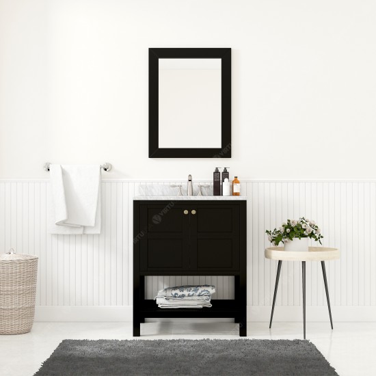 Winterfell 30" Single Bath Vanity in Espresso with White Marble Top and Square Sink and Matching Mirror