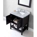 Winterfell 30" Single Bath Vanity in Espresso with White Marble Top and Square Sink and Matching Mirror