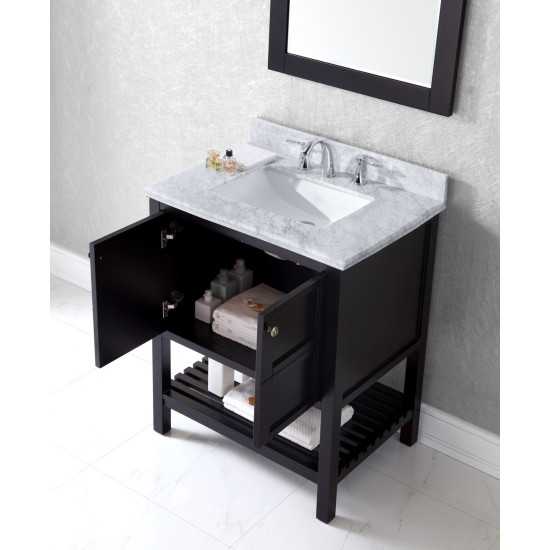 Winterfell 30" Single Bath Vanity in Espresso with White Marble Top and Square Sink and Matching Mirror